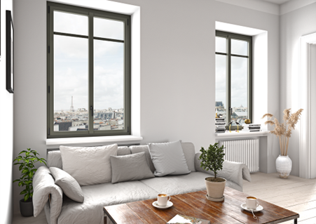 intérieur d'un appartement avec des fenêtres alu ouvrant discret