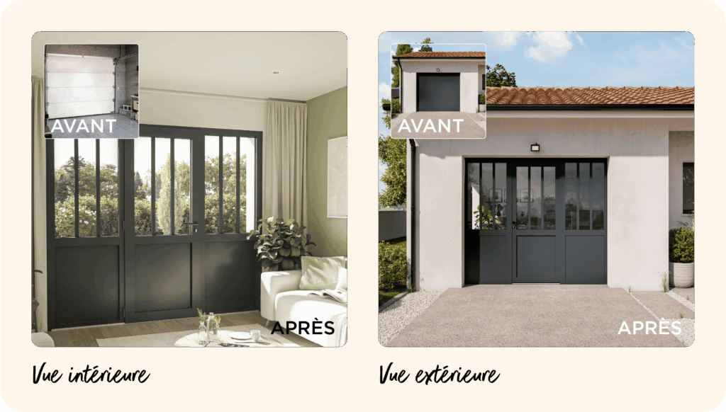 avant après d'une transformation d'un garage en studio indépendant