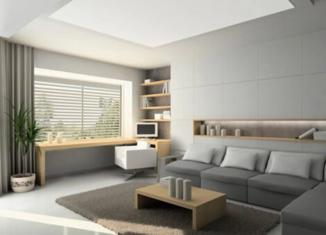 intérieur de maison moderne avec une fenetre avec des volets roulants à lames orientables