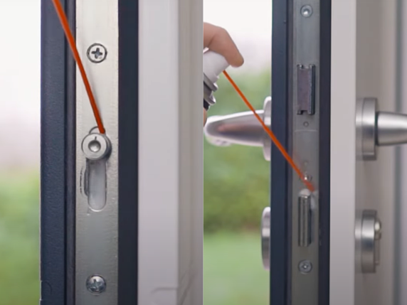 lubrification des points de fermeture d'une porte d'entrée sur une serrure